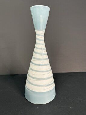 Royal Dux Otto Eckert Vase Sage Blue Stripe Czechoslovakia MCM Porcelain Czech
